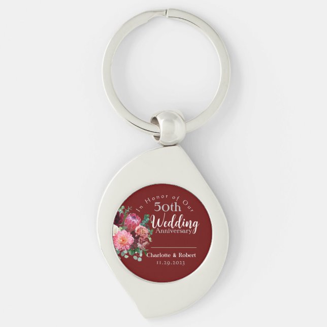 Personalised Red 50th Couples Wedding Anniversary  Key Ring (Front)