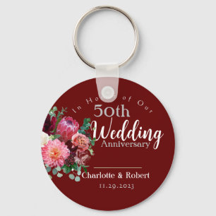 Personalised Red 50th Couples Wedding Anniversary Key Ring