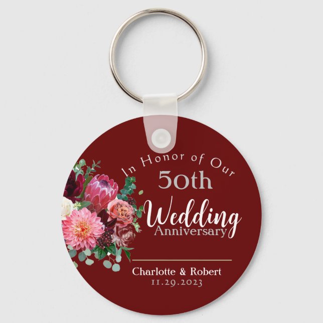 Personalised Red 50th Couples Wedding Anniversary  Key Ring (Front)