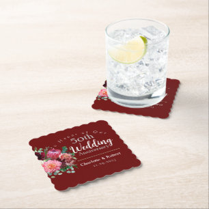 Personalised Red 50th Couples Wedding Anniversary Paper Coaster
