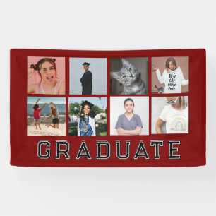 Personalised Red 8 Photo Collage Graduation Banner