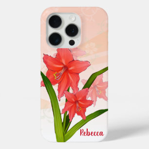 Personalised Red Amaryllis Flowers iPhone 15 Pro Case