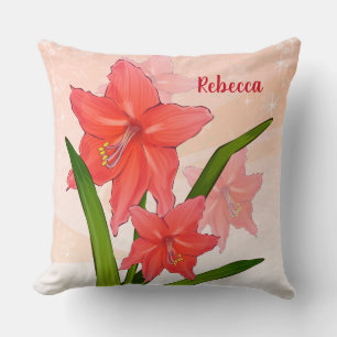 Personalised Red Amaryllis Flowers Cushion