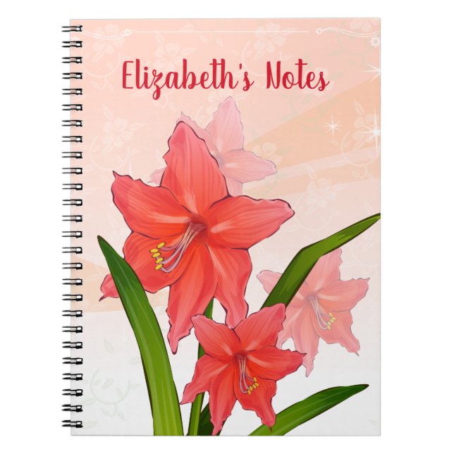 Personalised Red Amaryllis Flowers Notebook (Front)