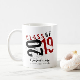 Personalised Red and Black Artistic Class of 2019 Coffee Mug