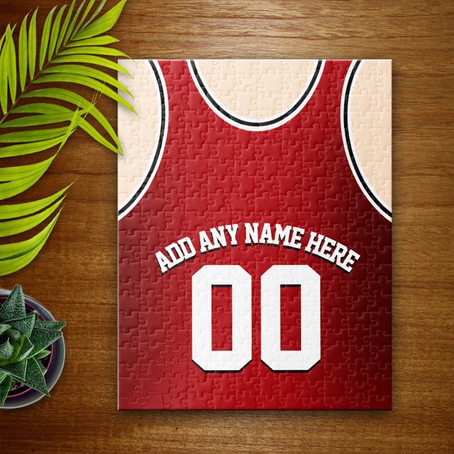 Personalised Red and Black Basketball Jersey Jigsaw Puzzle (Creator Uploaded)