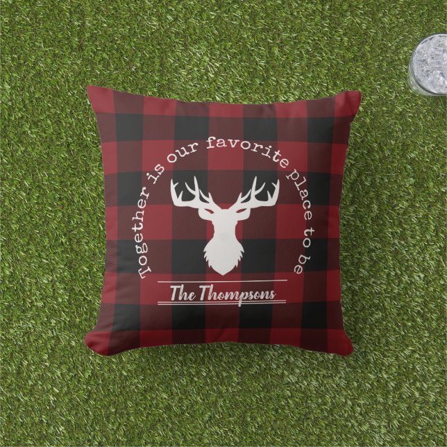 Personalised Red and Black Buffalo Check Cushion (Grass)