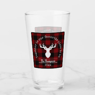 Personalised Red and Black Buffalo Plaid Farmhouse Glass