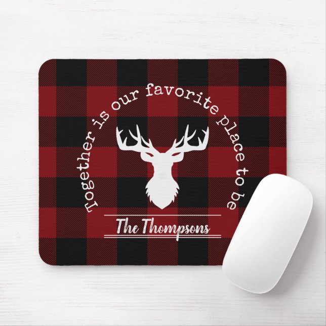 Personalised Red and Black Buffalo Plaid Mouse Pad (With Mouse)