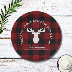 Personalised Red and Black Buffalo Plaid Paper Plate