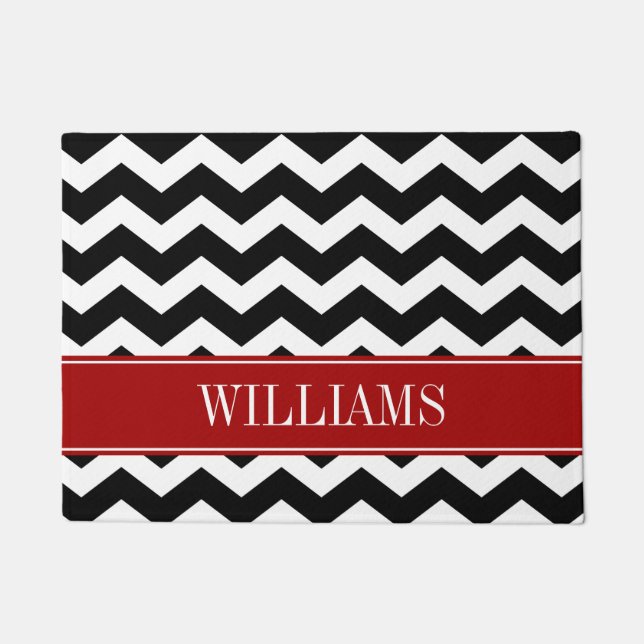 Personalised Red and Black Chevron Doormat (Front)