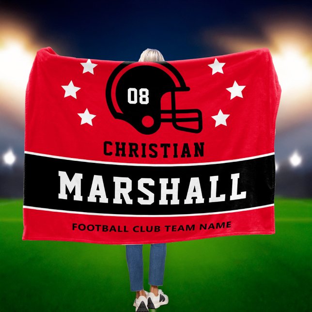 Personalised Red and Black Football Player Name Fleece Blanket (Creator Uploaded)