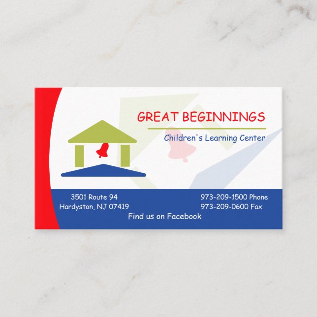 Personalised Red and Blue Children's Schoolhouse Business Card (Front)