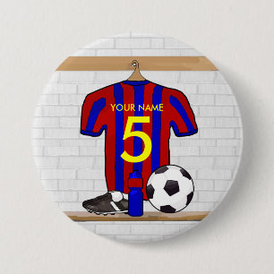 Personalised Red and Blue Football Soccer Jersey 7.5 Cm Round Badge