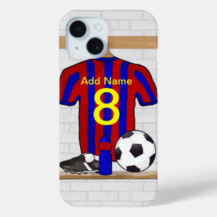 Personalised Red and Blue Football Soccer Jersey iPhone 15 Case