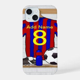 Personalised Red and Blue Football Soccer Jersey iPhone 15 Case