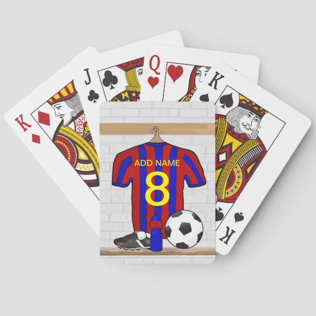 Personalised Red and Blue Football Soccer Jersey Playing Cards (Back)