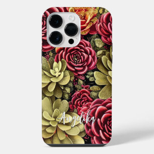 Personalised Red and Gold Abstract Art iPhone 14 Pro Max Case