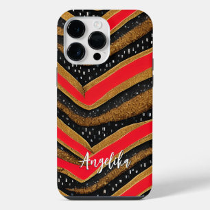 Personalised Red and Gold Abstract Minimalist iPhone 14 Pro Max Case