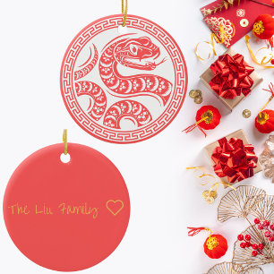 Personalised Red and Gold Chinese New Year Snake Ceramic Ornament