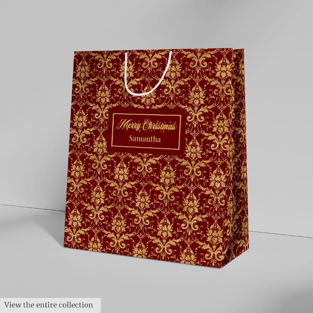 Personalised Red and Gold Christmas Gift Bag (Personalized Red and Gold Christmas Gift Bag)