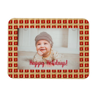 Personalised Red and Gold Christmas Gift Box Magnet