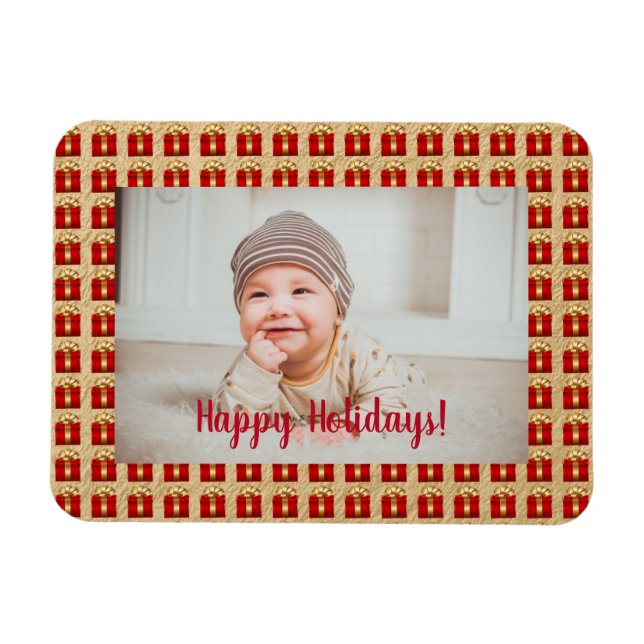 Personalised Red and Gold Christmas Gift Box   Magnet (Horizontal)