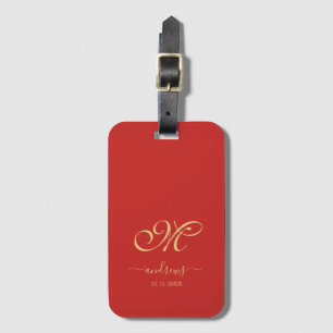 Personalised red and gold Name signature  Luggage Tag