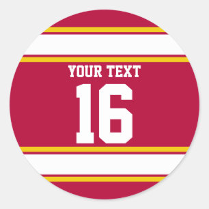 Personalised Red and Gold Sport Stripes Classic Round Sticker