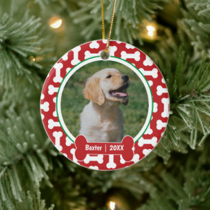 Personalised red and green bone prints pet dog  ceramic ornament