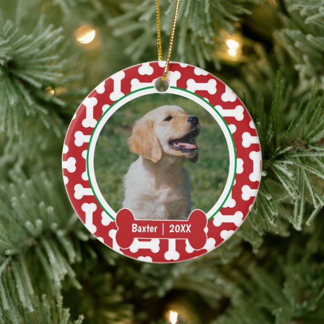 Personalised red and green bone prints pet dog  ceramic ornament (Tree)