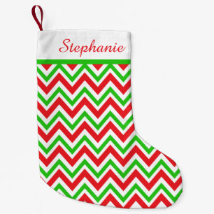 Personalised Red and Green Chevron Christmas Small Christmas Stocking