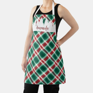 Personalised Red and Green Plaid Christmas Tree Apron