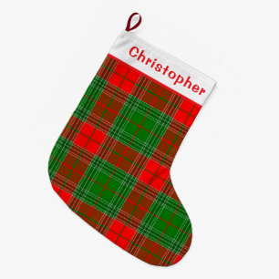 Personalised Red and Green Plaid Large Christmas Stocking