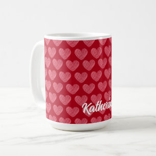 Personalised Red and Pink Hearts Mug Custom name