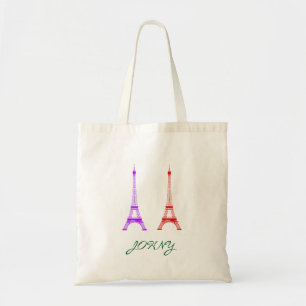 personalised Red and Purple Christmas Eiffel Tower Tote Bag