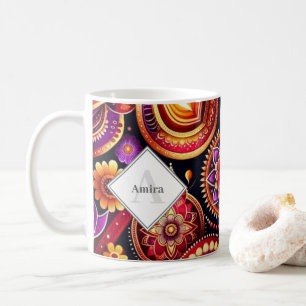 Personalised Red and Purple Diyas & Rangoli Diwali Coffee Mug