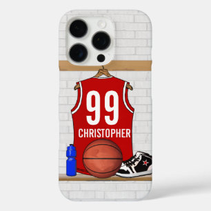 Personalised Red and White Basketball Jersey iPhone 16 Pro Case