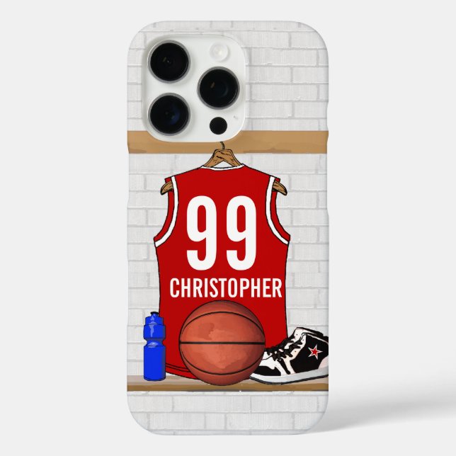 Personalised Red and White Basketball Jersey Case-Mate iPhone Case (Back)