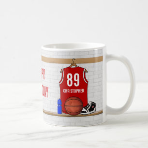 Personalised Red and White Basketball Jersey Coffee Mug
