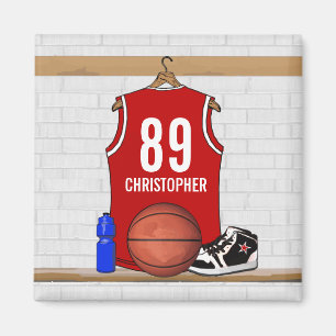 Personalised Red and White Basketball Jersey Magnet