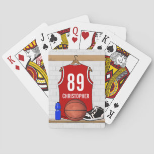 Personalised Red and White Basketball Jersey Playing Cards