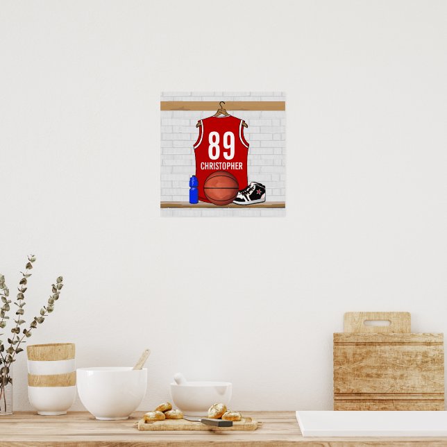 Personalised Red and White Basketball Jersey Poster (Kitchen)