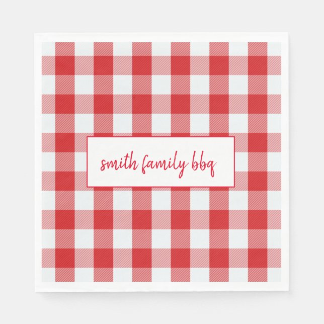 Personalised Red and White Buffalo Plaid Napkin (Front)