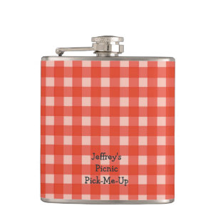 Personalised Red and White Checked Retro Flask