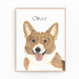 Personalised Red and White Corgi Art Photo Print