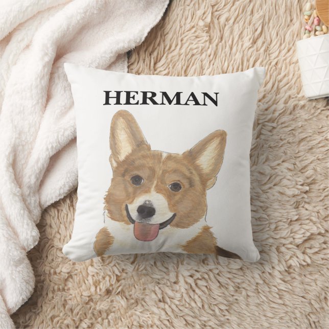Personalised Red and White Corgi Reversible Cushion (Blanket)