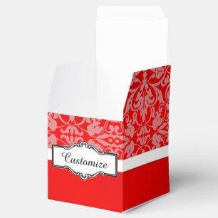 Personalised Red and White Damask Cube Favour Box