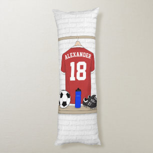 Personalised Red and White Football Soccer Jersey Body Cushion