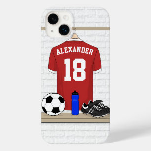 Personalised Red and White Football Soccer Jersey Case-Mate iPhone 14 Plus Case